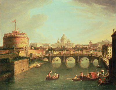 Veduta di Roma con il ponte e Castel Sant